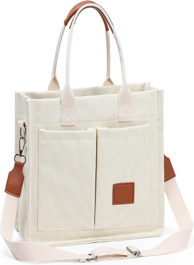 كون حقيبة تسوق كبيرة من قماش الكانفاس للنساء، حقيبة كتف هوبو بسحاب، حقيبة متعددة الجيوب، حقيبة كروسبودي بحزام قابل للفصل، حقائب يد عملية ومناسبة للمكتب والجامعة والسفر (بيج) - Image 1